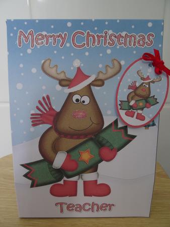 3D Xmas Teacher Rudolph Large Gift Bag Mini Kit by Tracey Minter