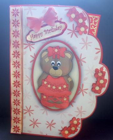 Ruby the Ballerina Bear Scallop Edge Card Front by Tracey Richardson