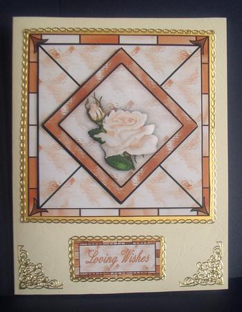 Peach Rose on Stained Glass Square Card Front by Tracey Richardson