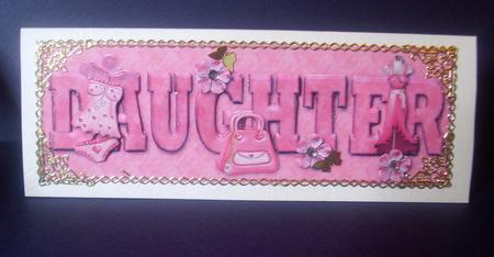 Pretty Pink Daughter Large Dl Card Front with Decoupage by Tracey Richardson