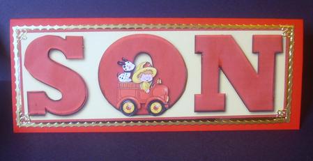 Firetruck Son Large Dl Card Front with Decoupage by Tracey Richardson