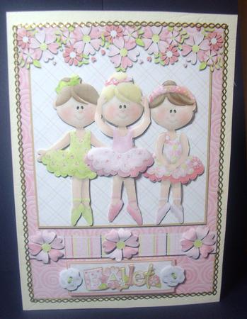 Ballet Dancers Pretty Pink Card Front with Decoupage by Tracey Richardson