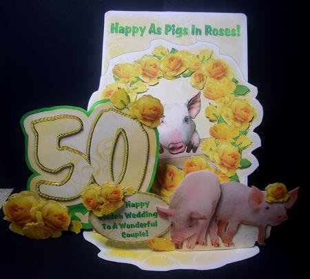 Giant Easel Tableau 3D Card Kit-pigs in Roses Golden Wedding by Tracey Richardson
