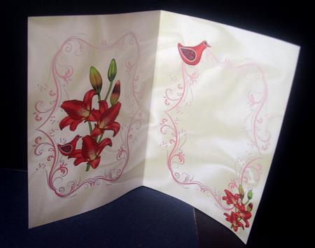 Red Lillies on a Wavy Edge with Little Bird Insert by Tracey Richardson