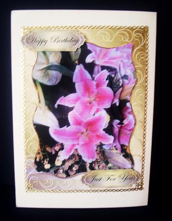 Pink Lilies Wavy Edge Pyramid Birthday Card by Tracey Richardson