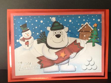 A5 Xmas Ben Polar Bear Oval Pyramage Topper by Tracey Richardson