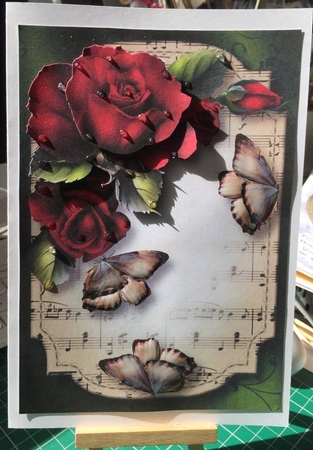 Sheet Music & Butterflies - Red Roses A5 by Tracey Drage-Baillie