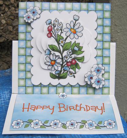Daisy Easel Card with Decoupage & Shaped Stacker by Tracey Drage-Baillie