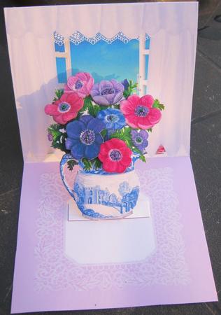 Anemones in a Jug in the Window Decoupage 3D Easel Card by Tracey Drage-Baillie