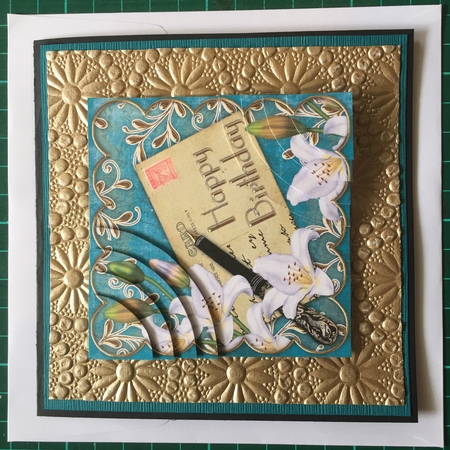White Lily Teal Happy Birthday Pcard 6in Duo Corner Stacker by Tracy Leitch