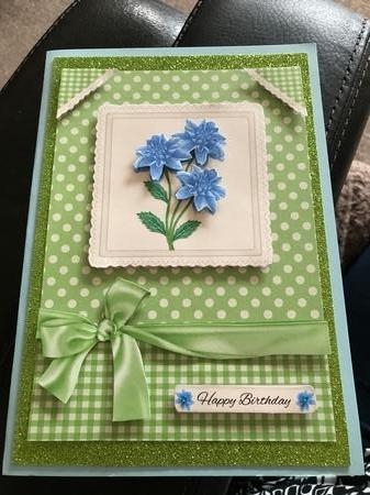 Lovely Blue Dahlias Birthday Topper by Tracy Morley