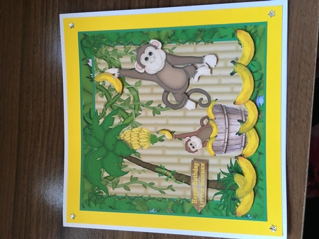 Monkey Birthday card front (children ) by Tracy Morley