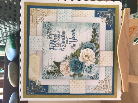 Vanilla & Blue Roses 7 x 7 Card by Tracy Morley
