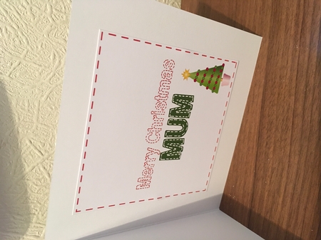 Square Stitched 'merry Christmas Mum' Card - Green with Red by Tracy Morley