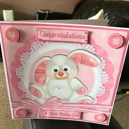 Pink Bunny New Baby Girl 8x8 Card by Tracy Morley