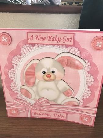 Pink Bunny New Baby Girl 8x8 Card by Tracy Morley