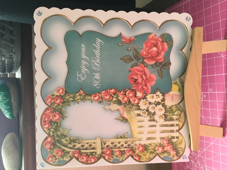 Teal Rose Arch 80th Birthday 8in Scallop Topper by Tracy Morley