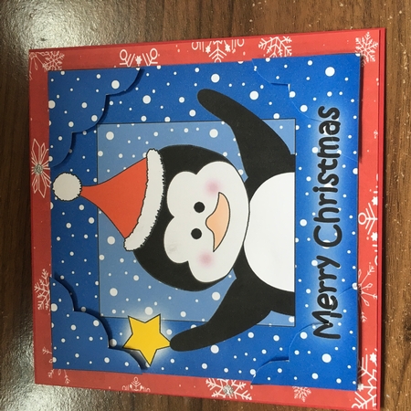 8 x 8 Christmas Penguin Scalloped Corner Topper by Tracy Morley