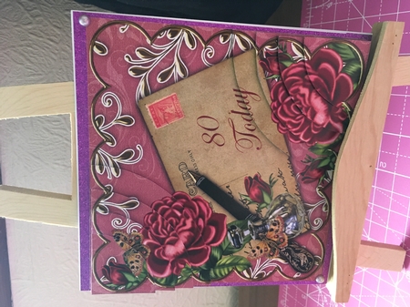 Deep Pink Roses 80 Today 6in Duo Corner Stacker by Tracy Morley