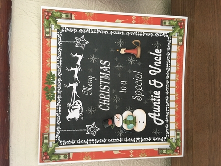 Merry Christmas Auntie & Uncle Decoupage 8x8ins Topper  by Tracy Morley