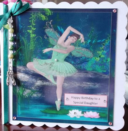 Green Ballerina Fairy Fantasy A4 Card Front by Tracy OConnell