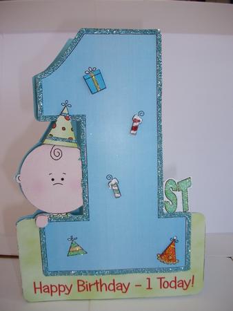 Baby Boy's First Birthday - Shaped Card with Decoupage by Tracy Priddle