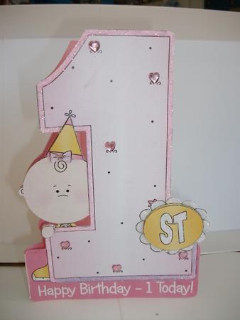 Baby Girl's First Birthday - Shaped Card with Decoupage by Tracy Priddle