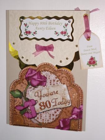 You Are 80 Purple Rose Ornate Scalloped Side Stacker by Tracy Priddle