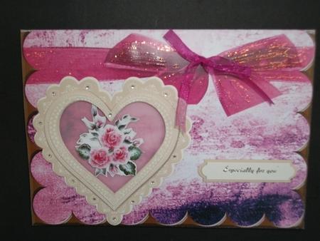 Pink Blank Scalloped Edge Card with Bow by Tracy Priddle