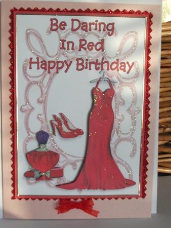 Be Daring in Red Quick Card Front with Decoupage by Tracy Priddle
