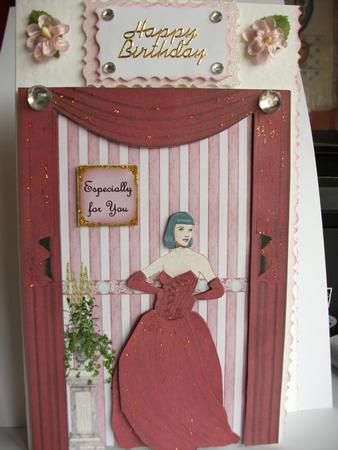 Lady in Red with Drapes by Tracy Priddle