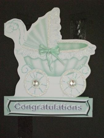 Green Pram Shaped Card by Tracy Priddle
