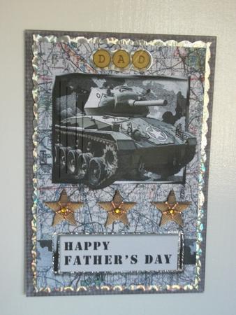 Ww2 Tank Father's Day Pyramid Card Front by Tracy Priddle