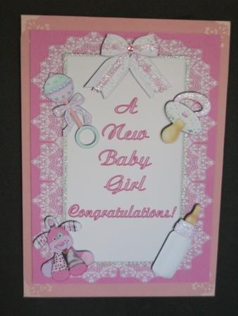 New Baby Girl Quick Card Front with Decoupage by Tracy Priddle