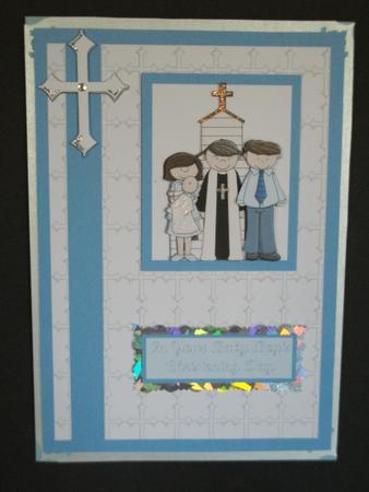 Baby Boy Christening Decoupage Card Front by Tracy Priddle