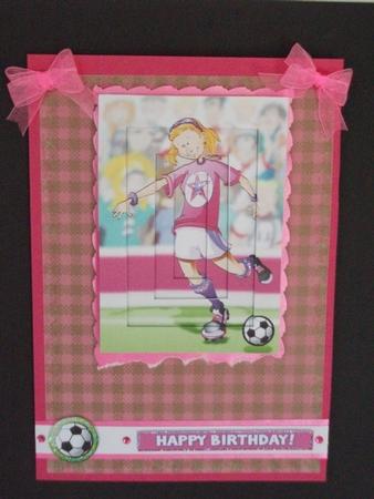Pink and Purple Football Girl Inverted Pyramid. by Tracy Priddle