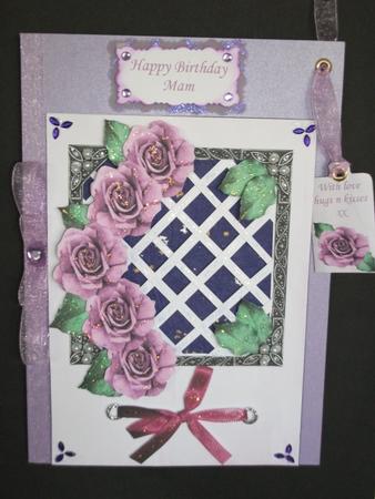 Pink Roses and Bow - Trellis Card Kit by Tracy Priddle