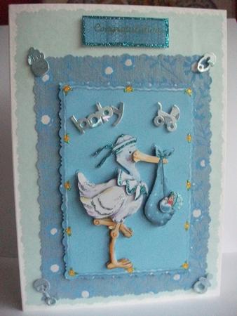 Aqua Stork Baby Card by Tracy Priddle
