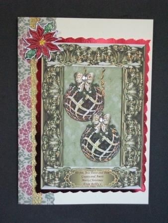 Embossed Frame with Two Christmas Baubles 2 by Tracy Priddle