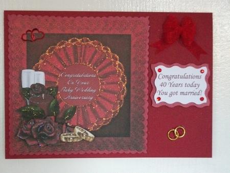 8 x 8 40th Ruby Wedding Anniversary Card by Tracy Priddle