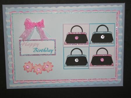 Bag Card Front Blue Pink by Tracy Priddle