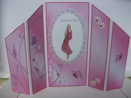 Pink Butterfly Theatre Fold Card by Tracy Priddle