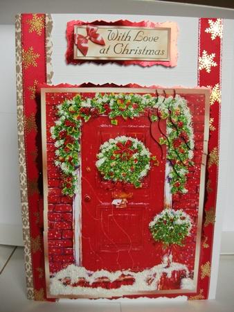 A Christmas Welcome - Card Front with Wiggly Trio Corners by Tracy Priddle