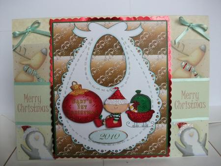 Bib on Gold Satin Babys 1st Christmas by Tracy Priddle