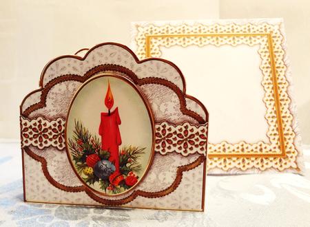 Pink Candle Flake Anglaise Scallop 3D Decoupage Card Kit by Trudy Cohlmeyer