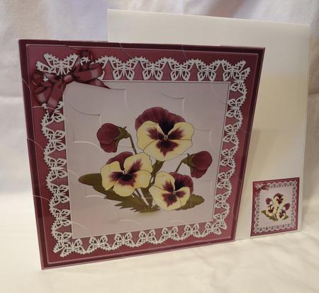 8 x 8 Pansy on Butterfly Lace Kit with Scalloped Corners by Trudy Cohlmeyer