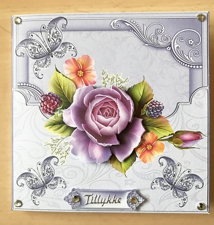 English rose and butterfly 7x7 card with decoupage by Ulla Skraedderdal
