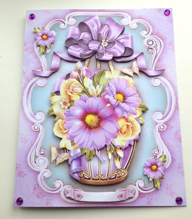 Vintage Basket with Yellow Roses and Violet Chrysanthemum Mini Kit by Ulla Skraedderdal