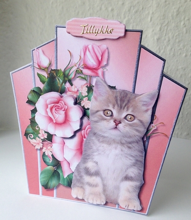 Purrrfect Birthday Cute Kitten &Pink  Roses by Ulla Skraedderdal
