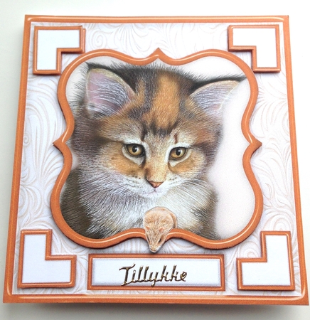 Cat & Mouse (2) - 7.5 x 7.5 Card Topper With Greetings & Decoupage by Ulla Skraedderdal